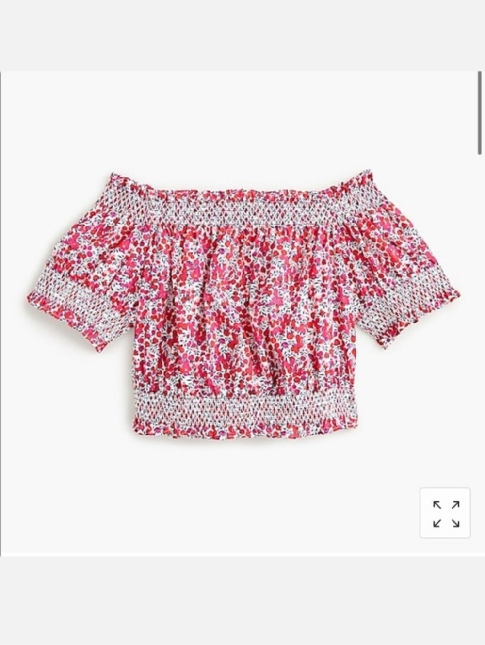 J. Crew Poplin Liberty Wiltshire Print Floral Smocked Crop Top Red White Pink L